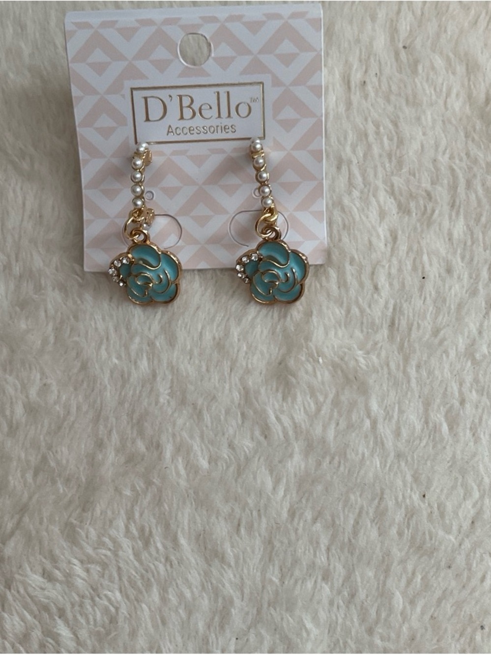 D'Bello Gold-Tone Turquoise Flower Pearl Drop Earrings